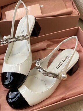 Miu Miu Black and White Heeled Slingbacks